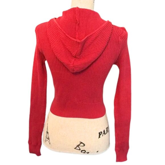 Hooked Up by IOT Vintage Y2K Red Cropped Waffle Hoodie Size Medium - Picture 4 of 8